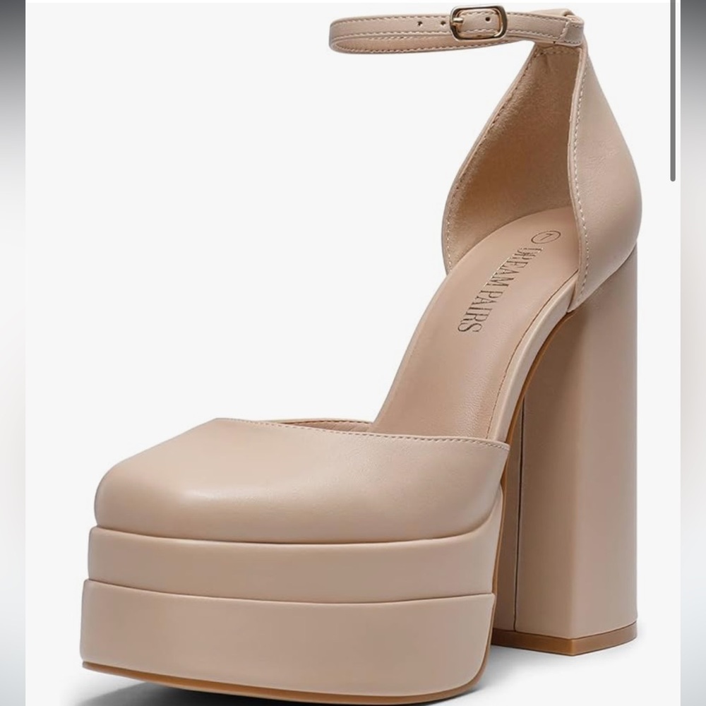 Dream Pairs Tan Platform Pumps with Chunky Heel Size 6.5